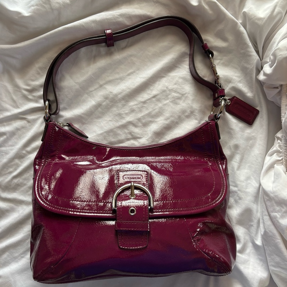 Coach Glossy Plum Leather Shoulder Bag